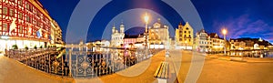 Luzern panoramic evening view of famous landmarks and Reuss rive