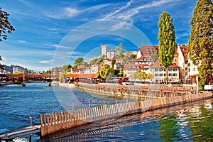 Luzern Reuss river waterfront landmarks view