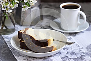 Lviv cheesecake, a traditional Ukrainian dessert with raisins, coated with chocolate icing