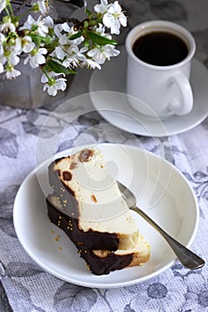Lviv cheesecake, a traditional Ukrainian dessert with raisins, coated with chocolate icing