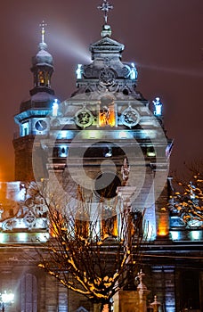 Lviv city lights St. Michael church photo