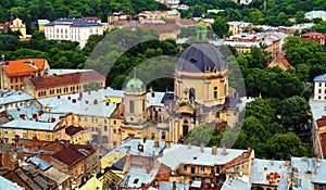 Lviv rustic city architecture of ancient town center in Ukraine