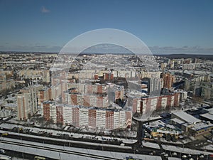 Lviv, Sychiv, Ukraine - 2 7 2020: Tower cranes work during the construction of a multi-story building. New apartments