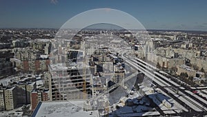 Lviv, Sychiv, Ukraine - 2 7 2020: Tower cranes work during the construction of a multi-story building. New apartments for resident