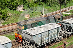 LVIV, UKRAINE - APRIL 2018: The railway station on which there are many freight trains and wagons