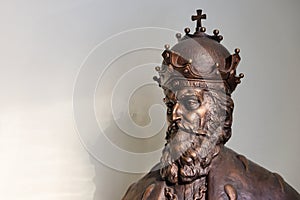 Lviv, Ukraine - January 07, 2015: King Daniel or Danylo of Galicia sculpture in Lviv City Hall. Was crowned in Dorohochyn 1253 as