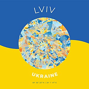 Lviv, Ukraine, patriotic map print template