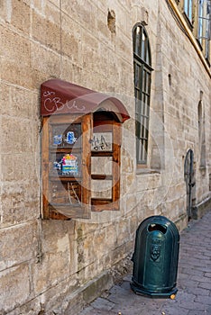 LVIV, UKRAINE - SEPTEMBER 08, 2016: Lviv City and Recicle Bin, Phone Box.