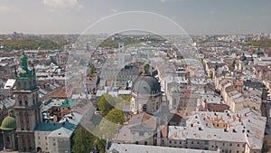 Lvov, Ukraine. Aerial City Lviv, Ukraine. Panorama of the old town. Dominican