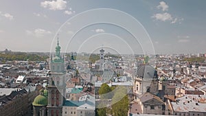 Lvov, Ukraine. Aerial City Lviv, Ukraine. Panorama of the old town. Dominican