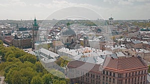 Lvov, Ukraine. Aerial City Lviv, Ukraine. Panorama of the old town. Dominican