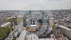 Lvov, Ukraine. Aerial City Lviv, Ukraine. Panorama of the old town. Dominican