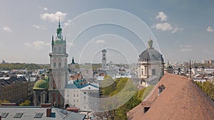 Lvov, Ukraine. Aerial City Lviv, Ukraine. Panorama of the old town. Dominican