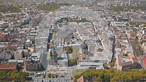 Lvov, Ukraine. Aerial City Lviv, Ukraine. Panorama of the old town. Dominican