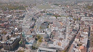 Lvov, Ukraine. Aerial City Lviv, Ukraine. Panorama of the old town. Dominican