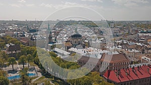 Lvov, Ukraine. Aerial City Lviv, Ukraine. Panorama of the old town. Dominican