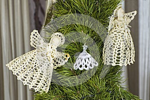 LVOV, UKRAINE- JANUARY 20 2018: Lace Christmas angels on the Ch