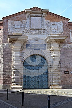 Great portal of honor of the former Jesuit college, now student entrance for the current Lycee Pierre-de-Fermat, Toulouse