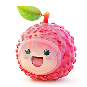 Lychee character with a happy expression and green leaf