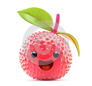 Lychee character with a joyful expression and a green leaf photo