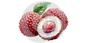 Lychee Fruit Cluster With Leaves Isolated on Transparent Background.