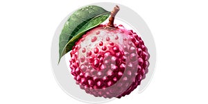 Lychee Fruit With Green Leaf Isolated on Transparent Background.