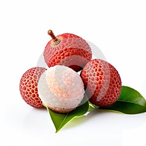 Lychee Fruit And Leaf Product Photography On White Background