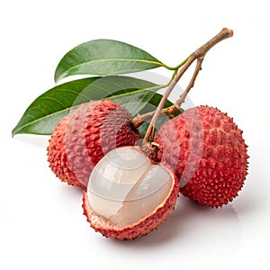 Lychee Fruit with Leaves isolated on transparent background