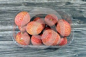Lychee fruit, Litchi chinensis, a monotypic taxon and the sole member in the genus Litchi in the soapberry family, Sapindaceae, a photo