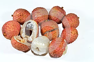Lychee fruit, Litchi chinensis, a monotypic taxon and the sole member in the genus Litchi in the soapberry family, Sapindaceae, a photo