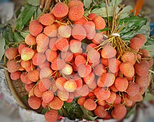Lychee fruit at market, sweet and juic.