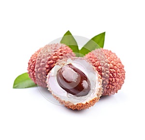 Lychee fruits with leaves