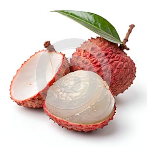 Lychee with Slice Isolated on White Background