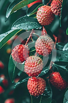 lychees close-up on the tree. selective focus