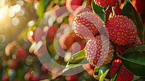 lychees close-up on the tree. selective focus