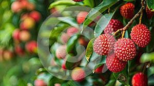 lychees close-up on the tree. selective focus