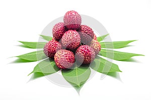 Lychees isolated red on the white background.