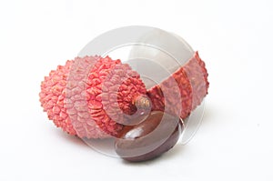 Lychees on white background