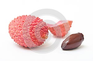 Lychees on white background