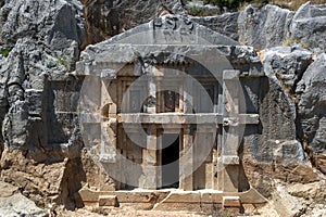 A Lycian rock-cut tomb at the ancient site of Myra at Demre in Turkey.