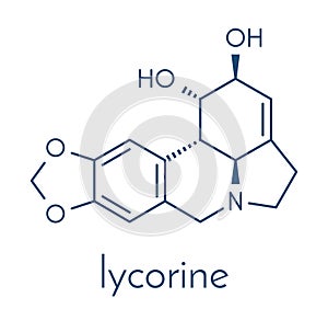 Lycorine alkaloid molecule. Found in Amaryllidaceae plants, including lilies and daffodils. Skeletal formula.