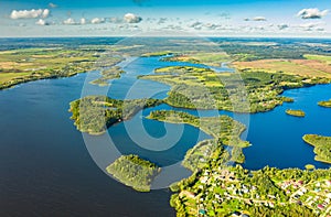 Lyepyel District, Vitebsk Region, Belarus. Aerial View Of Lepel Lake With Natural Small Islands