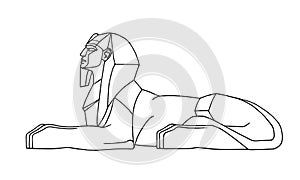 Lying ancient Egyptian sphinx, for tourist logo or emblem, symbol of Egypt, lion with human head