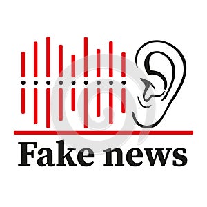 Lying fake news icon. Ear hears lies badge. Dissemination of false information, journalistic deception. Flat vector illustration photo