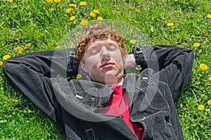 Lying on grass