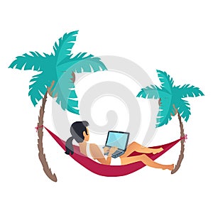 Lying on Hammack Businesswoman Vector Illustration