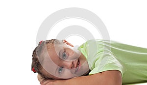 Lying horizontally girl photographed close up