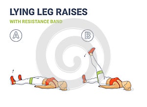 Lying Leg Lifting with Resistance Band Exercise illustration. Colorful Concept of Girl Doing Legs Raise Workout Exercise photo