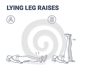 Lying Leg Raises Girl Home Workout Exercise Guidance. Young Athletic Female Raising Both Legs Lying on the Floor Concept