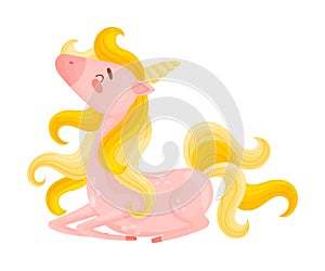 Lying Light Pink Unicorn With Red Hooves And Golden Mane Vector Illustration